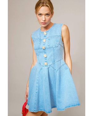 Blue B Jeweled Button Mini Denim Dress - Blue