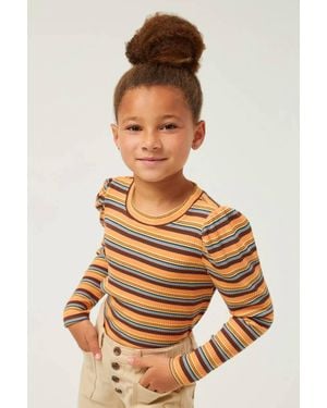 Hayden LA Engineered Stripe Puff Shoulder Top - Multicolor