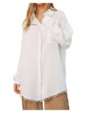 Davi & Dani Pearl Embellishment Button Front Shirt - White