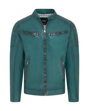 Infinity Leather Modern Classic Leather Quilted Biker Jacket - Green