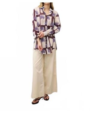 0039 Italy Taya Fan Print Cotton Blouse - Natural