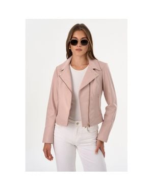 Lamarque Kelsey Leather Biker Jacket Champagne Hardware - Multicolor