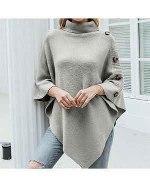 Masyal Autumn Turtleneck Shawl Cape Sweater Coat - Gray