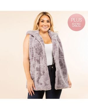 TRUEDAMES Plus Size Faux Fur Hooded Vest - Gray