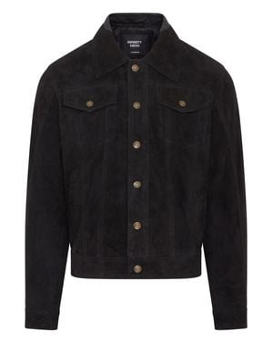 Infinity Leather Trucker Goat Suede Western Leather Jeans Jacket - Black