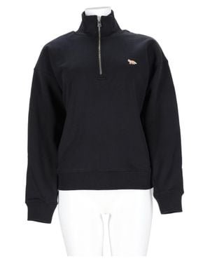 Maison Kitsuné High-Collar Half-Zip Logo Organic Cotton Sweatshirt - Blue