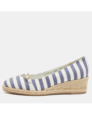 Ferragamo Striped Fabric Audrey Wedge Espadrille Pumps - Blue