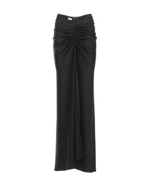 ANDAMANE Iris Satin Maxi Skirt With Gathered Drape Detail - Black