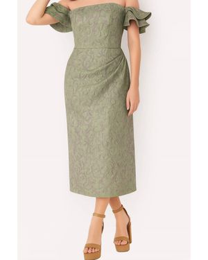 Jovani Off The Shoulder Tea Length Dress - Green