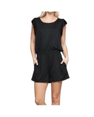Ninexis Ruffled Sleeve Romper - Black