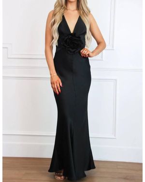 Luxxel Alta Rosette Open Back Satin Maxi Dress - Black