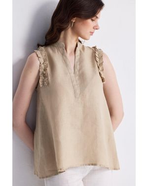 REISTOR Sleeveless Hemp Top With Ruffles - Multicolor
