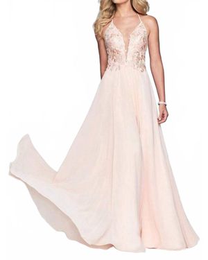 Faviana Halter Lace Up Back Gown - Pink