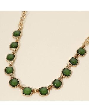 Fashnzfab Bold Square Stone Link Necklace - Natural