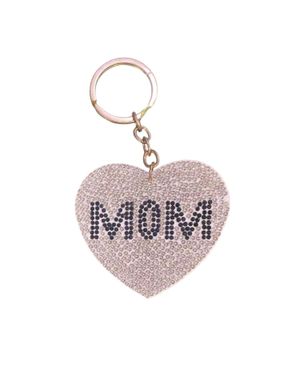 CAP ZONE Sparkly Mom Heart Rhinestone Keychain - Pink