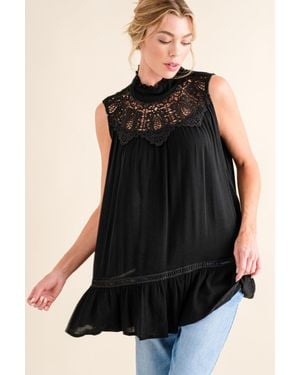 TRUEDAMES And The Why Lace Detail Sleeveless Ruffled Top - Black