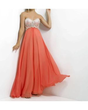 Blush Prom Embellished Flowy Chiffon Gown - Red