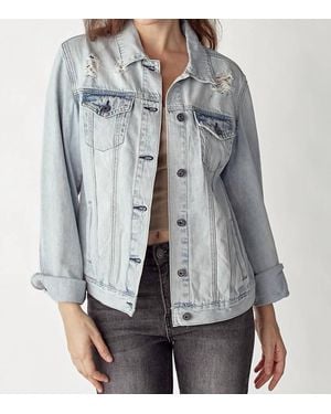 Risen Relaxed Vintage Distressed Denim Jacket - Gray