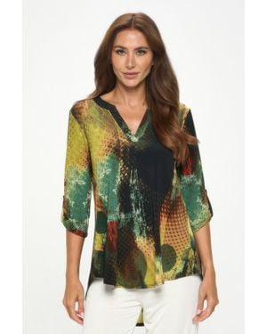 TRUEDAMES Hit Notch Neck Rolled Sleeve Top - Green