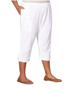 On The Plus Side Pull On Linen Capri Pants - White