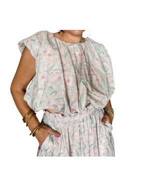 AUREUM Floral Print Shired Top - Gray