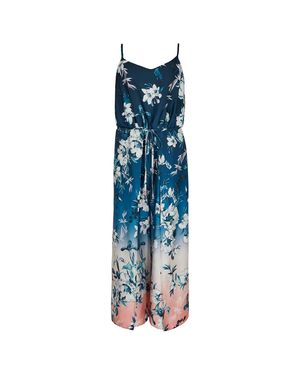 Apricot Ombre Floral Split Leg Jumpsuit - Blue