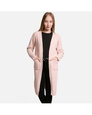 TRUEDAMES Solid Front Pockets Long Cardigan - Pink
