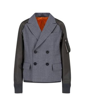 Sacai Double-Breasted Nylon Twill Blazer With Zip Details - Gray