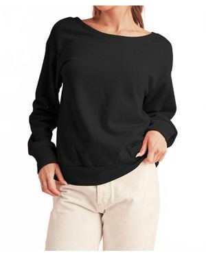 Shewin Bowknot Round Neck Sweatshirt - Black