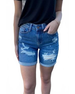 Judy Blue Olivia Mid Length High Waist Destroyed Shorts - Blue