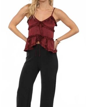 Sadie & Sage Ivy Ruffle Trim V-Neck Top - Red