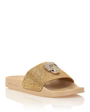 Philipp Plein Sandals Flat Skull With Crystals - Natural
