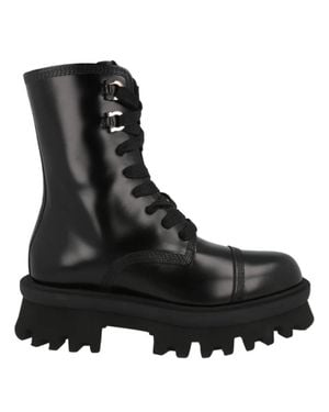 Ferragamo Ferragamo Kira Leather Combat Boots - Black