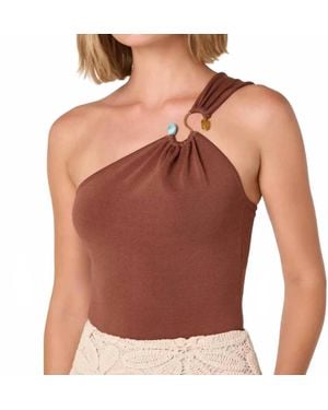 Astr Ania One-Shoulder Knit Top - Brown