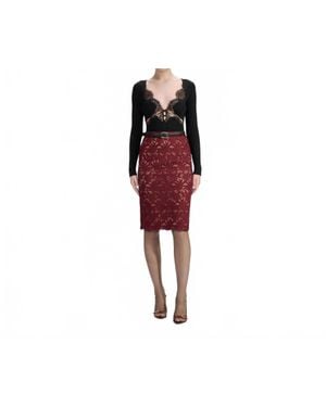 Self-Portrait Guipure Lace Midi Skirt - Red