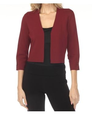 Joseph Ribkoff Pearl Accent Three Quarter Sleeve Cropped Cardigan - Red