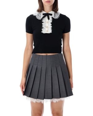 Self-Portrait Lace Detail Knit Top - Black