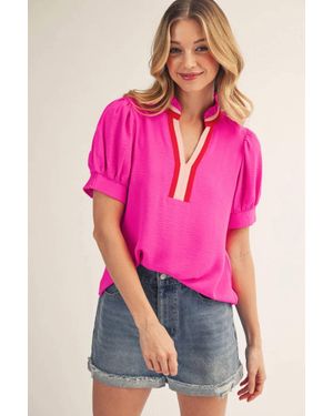 Jodifil Bold Contrast Puff Sleeve Top - Pink