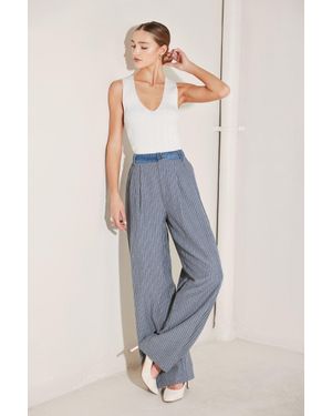 TRUEDAMES Marina Pinstripe Woven Seersucker Pants - Blue