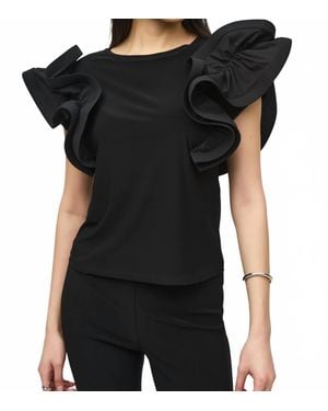 Joseph Ribkoff Ruffled Crew Neck Top - Black