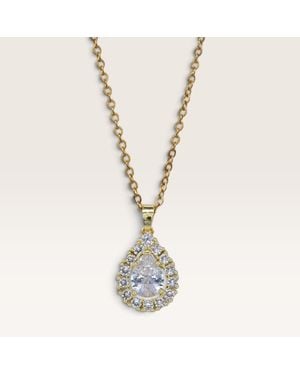 Fashnzfab Stainless Steel Teardrop Cz Halo Pendant Necklace - Metallic