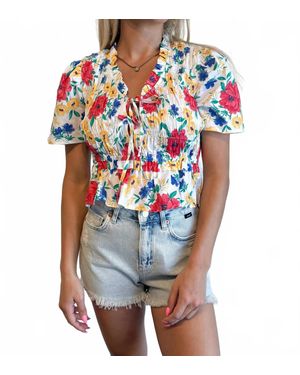 Olivaceous Elowyn Bloom Ruffle Blouse - Blue