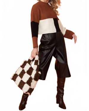 Jayley Shearling Checkered Tote Bag - Black