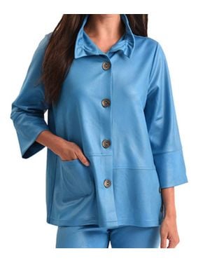 Angel Microfiber Leather Button Jacket - Blue