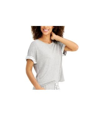Alfani Ultra Soft Contrast Trim Pajamas Top - Black