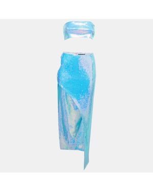 David Koma Sequins Embellished Slit Skirt And Iride Top Set - Blue