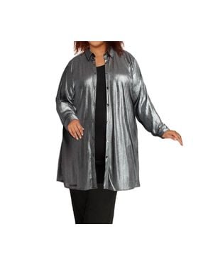 On The Plus Side Long Sleeve Button Up Rodie Oversize Tunic - Black