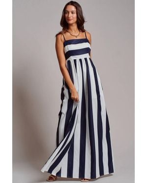 Urban Daizy Vertical Stripe Smocked Back Maxi Dress - Blue