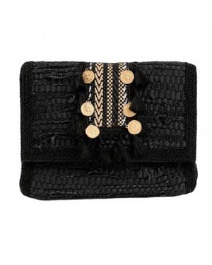 Elektra's Workshop Small Flap Woven Leather Handbag - Black