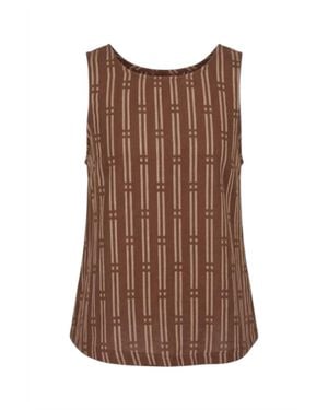 Fun 2 Fun Printed Tank Top With Back Details - Brown